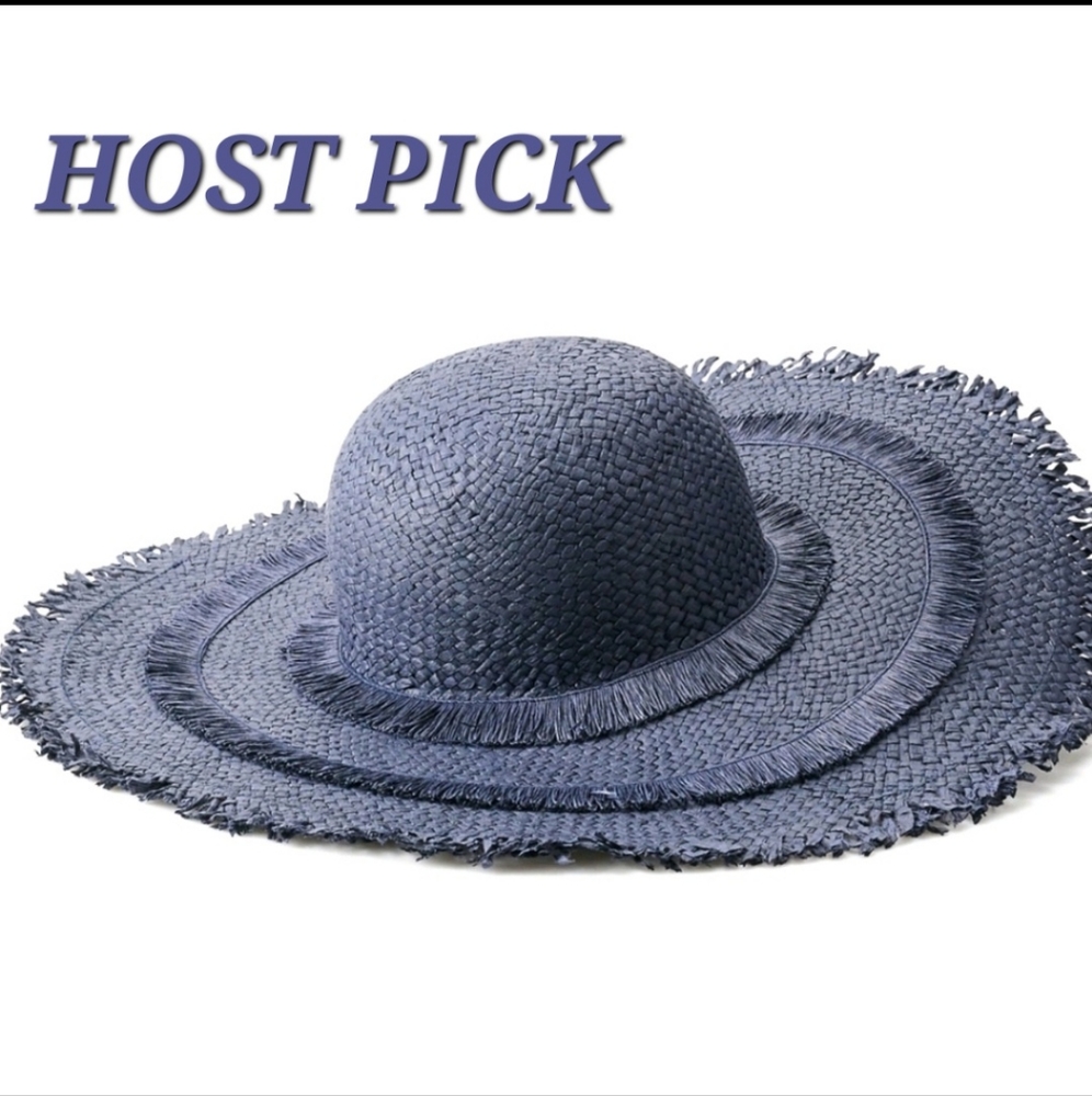 Blue layered fringe sun hat